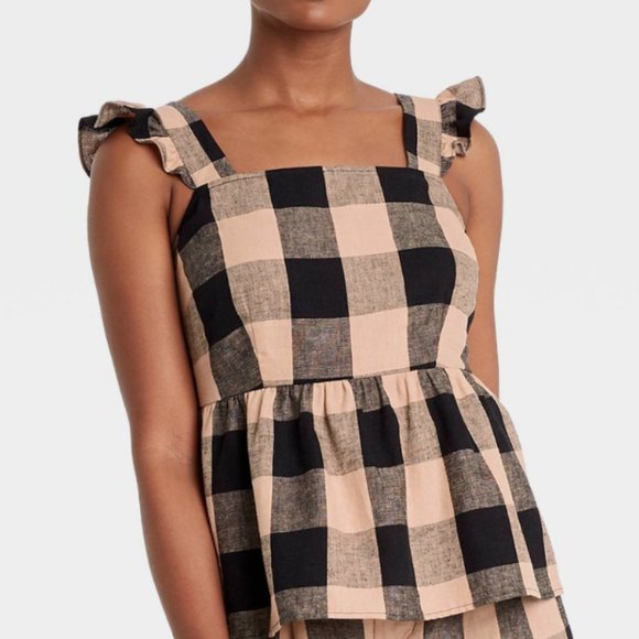 Who What Wear Tops - Who What Wear Checkered Tank Top with Ruffle Straps